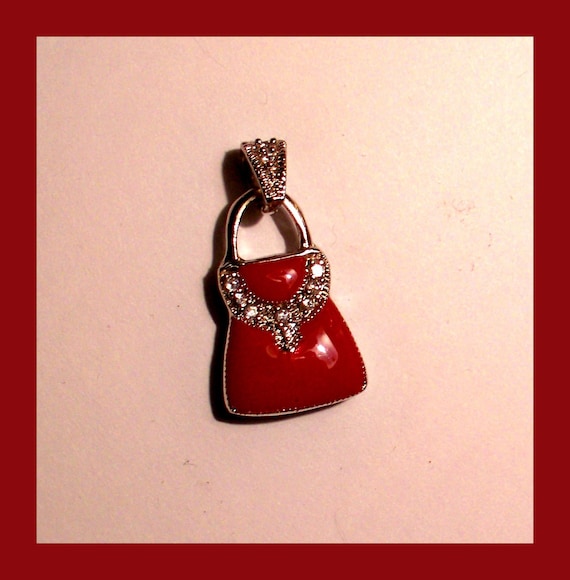 DIAMOND PURSE CHARM or Pendant – Red Enamel – Ste… - image 1