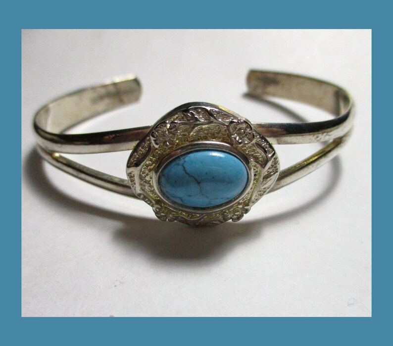 Split Shank Sterling Silver TURQUOISE CUFF BRACELET Vintage New Old Stock