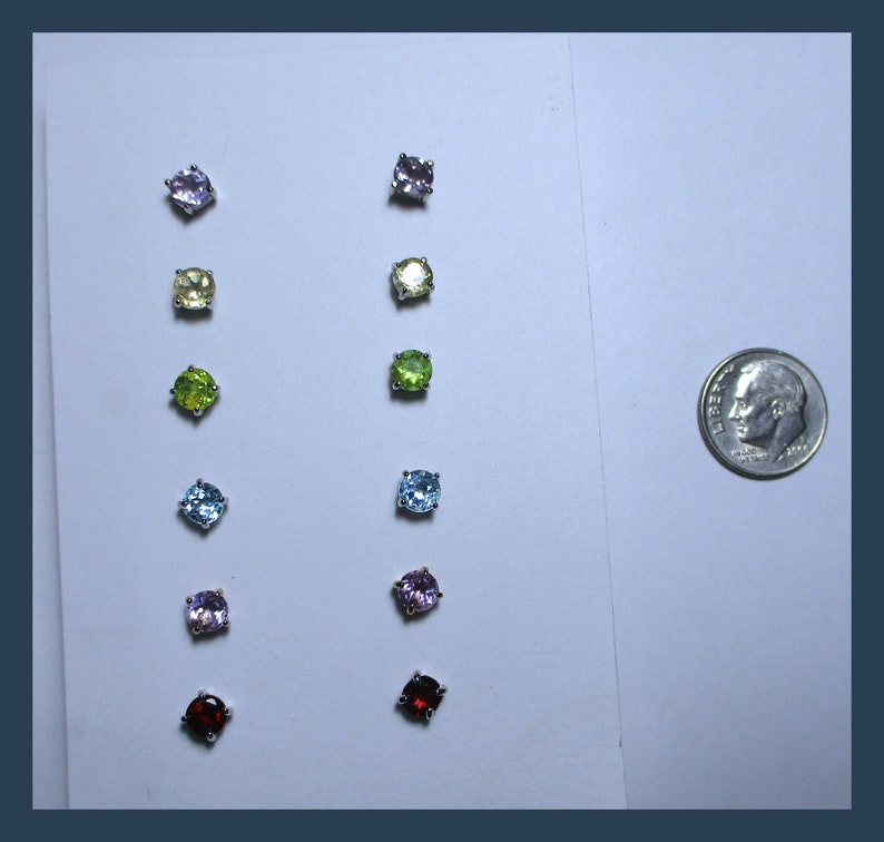 Sterling Silver and Vermeil Studs Made In Maine 1 Carat Total Weight Per Pair \u2013 5 Millimeter Rounds 6 Pairs of GENUINE GEMSTONE STUDS