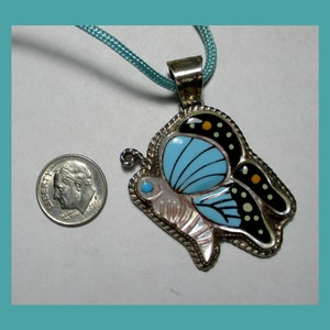 BUTTERFLY INLAY PENDANT – Native Multicolored Gemstone Mosaic – New Old Stock – Vintage – Circa 1990s