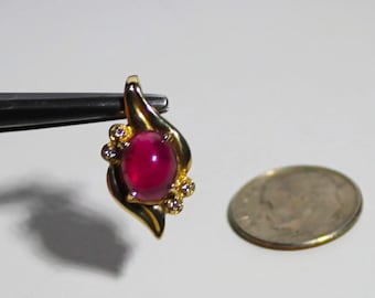 RUBELLITE TOURMALINE PENDANT with 4 Diamond Accents – 14 karat Yellow Gold - Made in Maine by Certified Master Goldsmith Brian Quigley