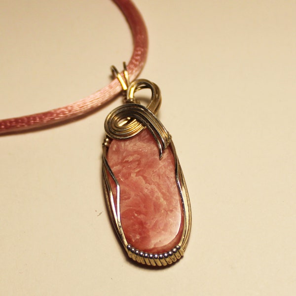 RHODOCROSITE PENDANT – Sterling Silver Wire-wrap – Made in Maine