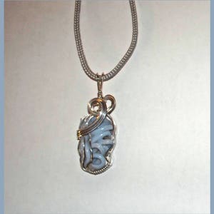 MARBLE KING Antique Glass – Sterling Silver Wire Wrapped Pendant – Blue Spaghetti - Made In Maine