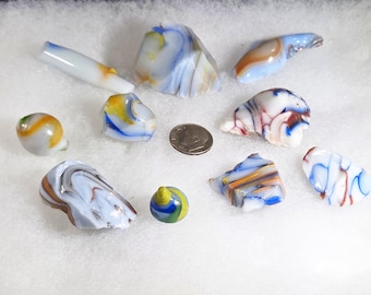 Lote de 10 piezas - MARBLE KING Vidrio antiguo – Paden, Virginia Occidental - Circa 1930 - De la colección personal del arqueólogo - Tutti-Frutti
