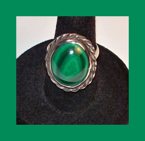 MALACHITE SILVER RING – Size 6 1/2 - Classic Larg… - image 1