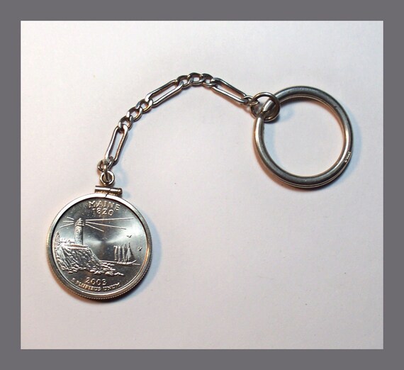 MAINE STERLING KEYCHAIN – State of Maine Coin - Sterling Silver Findings – Made In Maine