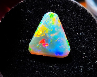 CHARCOAL BLACK OPAL – Lightning Ridge Australia – 11 x 10 Triangle Cabochon – Rainbow Flash Natural & Untreated Material - Made in Maine