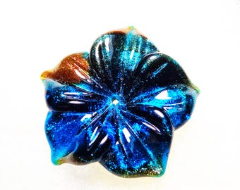 FRENCH Glitter-Glass FLOWER – Center Drilled 35 x 35 x 9 mm – Vintage – New Old Stock