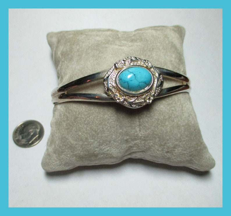 Split Shank Sterling Silver TURQUOISE CUFF BRACELET Vintage New Old Stock