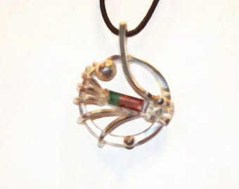 WATERMELON TOURMALINE PENDANT - Newry Maine Tourmaline Straight Baguette - Sterling Silver Handcrafted by Master Goldsmith Brian Quigley