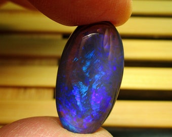 MIDNIGHT BLACK OPAL – Lightning Ridge Australia – 27 X 15 mm Oval Cabochon – Blue with Turquoise, Green, & Purple Flashes - Made In Maine