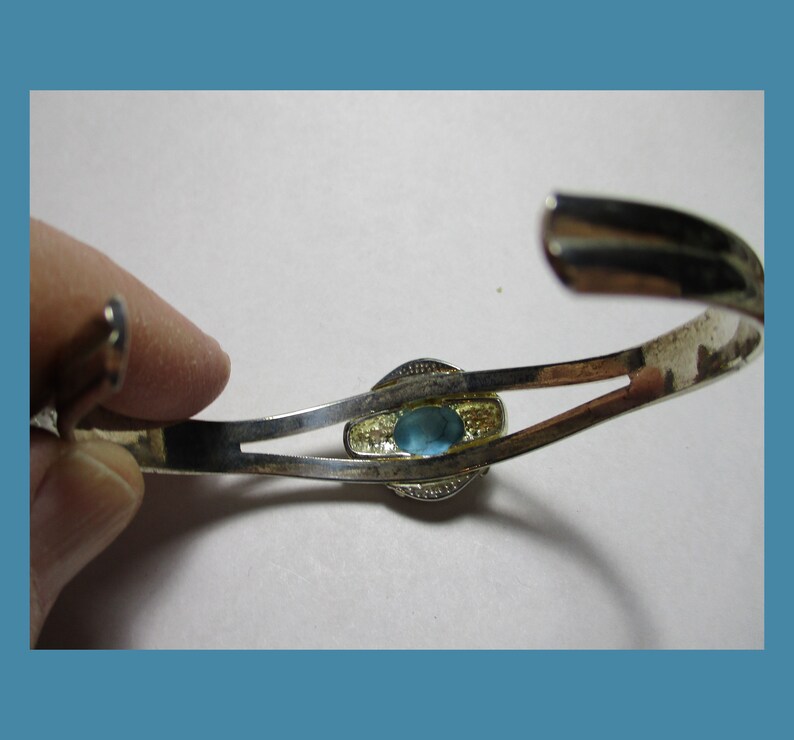 Split Shank Sterling Silver TURQUOISE CUFF BRACELET Vintage New Old Stock