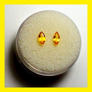 LADY BUG SAPPHIRE – Kenya – Pair of 6 x 3 mm Facetted Marquises – Blue Lady Bug Spots In Canary Yellow Sapphire - Made Between India & Maine