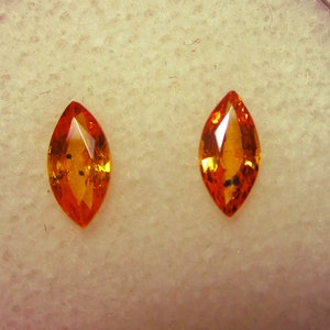 LADY BUG SAPPHIRE – Kenya – Pair of 7 x 3.4 mm Marquises – Blue Lady Bug Spots in Golden-Orange Sapphire - Made Between India & Maine