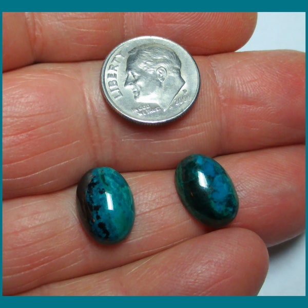 Pair of NEW ATLANTIS CHRYSOCOLA Cabochons - Grand Canyon Arizona – 14 x 10 mm Oval Cabs – Turquoise Malachite Chrysocola - Made In Maine