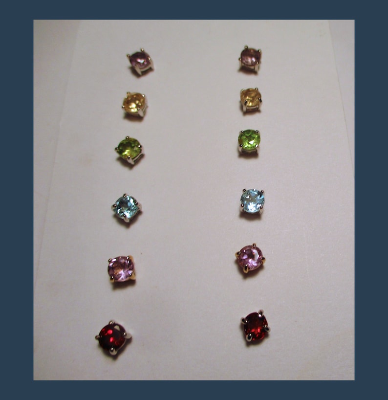 Sterling Silver and Vermeil Studs Made In Maine 1 Carat Total Weight Per Pair \u2013 5 Millimeter Rounds 6 Pairs of GENUINE GEMSTONE STUDS