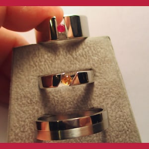 3 STAINLESS STEEL RINGS – Assorted Sizes - Ruby & Citrine and Two Tone  Designs – Salesman Samples - Vintage