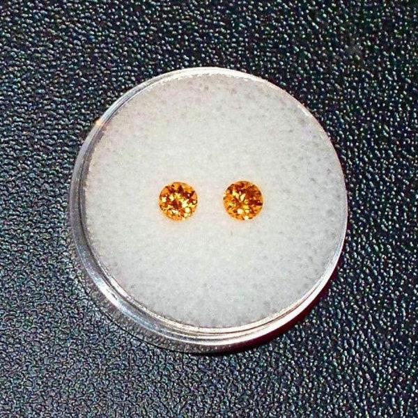 FANCY SPESSARTITE GARNET - A Pair of 4mm Rounds - Yellowish Orange Color – Natural & Untreated - Classic Vintage Material