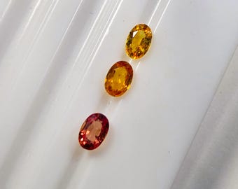 3 stone FLAMING SAPPHIRE SUITE – 6 x 4 mm Ovals – Rare Colors – Kenyan Material – Not Manmade - New Old Stock - Made Between India & Maine