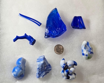 Lote de 8 piezas - MARBLE KING Vidrio antiguo – Paden, Virginia Occidental - Circa 1930 - De la colección personal de un arqueólogo - Tonos azules