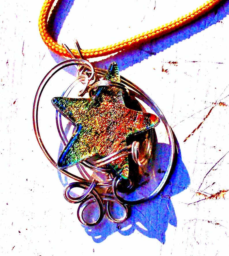 MAINE MADE - Dichroic Glass - Rainbow Star Pendant - Sterling Silver Wire Wrap