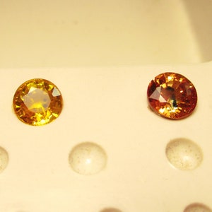 LADY BUG SAPPHIRE – Kenya – Pair of 5.8 mm Rounds – Yellow and Orange Stones - Natural Material - Vintage 1990s - Made Between India & Maine