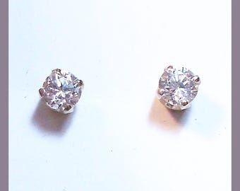 Pair of Earth Mined NATURAL DIAMOND STUDS - 3.3 mm Rounds - Sterling Silver - Not Created Diamond - New Old Stock - Set in New Hampshire