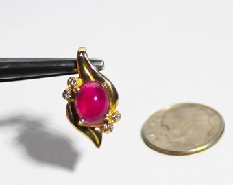 RUBELLITE TOURMALINE PENDANT with 4 Diamond Accents – 14 karat Yellow Gold - Made in Maine by Certified Master Goldsmith Brian Quigley