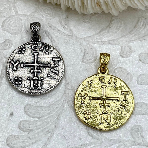 High Quality Brass Greek Charm/Pendant, Plated Brass Greek Symbol Medallion, Burnished Silver or Gold Plated, 19mm, 2 Finishes.Fast Ship