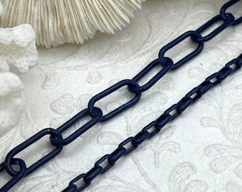 Enamel Plated Navy Paper Clip Chain, Enamel Box Chain, Enamel Chains, Blue Jewelry Chains, Link Chain, 2 styles Fast Ship