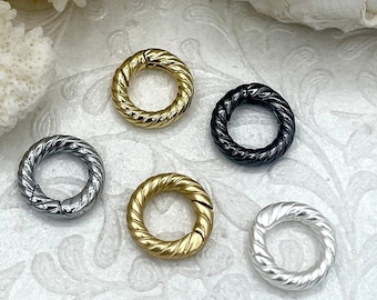 Textured Zinc Alloy Round Spring Ring Clasp, Spring Gate Clasp, 15mm Clasp, Spring Gate Clasp, Spring Gate Pendant, 5 Colors, Fast Ship