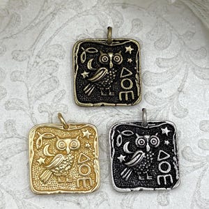 High Quality Brass Ancient Greek Coin, Bubo Owl of Athena Greek ,Athena&#39;s Owl, Replica Charm, 3 Finishes, 24mm, Fast Ship