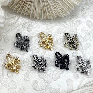 Fecho flor de lis de latão com CZ, suporte para pingente de flor de lis, fecho de pressão de latão, extensor de construção de colar, suporte para pingente, 7 acabamentos, FastShip