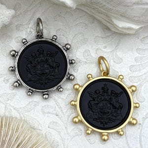 French Coin Pendant, French Angel Life Insurance Replica Coin, Matte Black Coin, 2 bezel colors, French Art Deco Coin, Fast Ship
