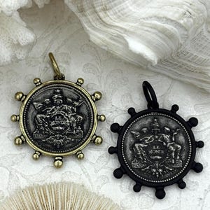 French Coin Pendant, French Angel Life Insurance Replica Coin, Burnished Silver Coin, 2 bezel colors, French Art Deco Coin, Fast Ship