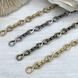 Twisted Style Mixed Link Chain, Sold by The Foot. Electroplated Base Metal Alloy, 4 colors. Links 18mm x 7.2mm and 14mm x 4.7mm, Fast ship