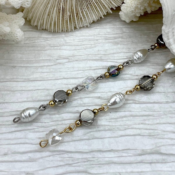 Vintage Glass Pearl & Crystal Mixed Rosary Chain,Clear and Iridescent beads,Glass Pearl,3 wire colors,By the Foot. BBA Original Fast Ship