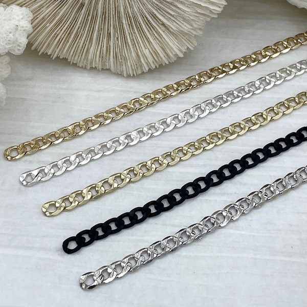 Brass Lightweight Cuban Curb Chain HIGH QUALITY Gold Plated Curb Chain, Matte Gold, Matte Black Rhodium Flat Curb Chain 5mm Fast ship