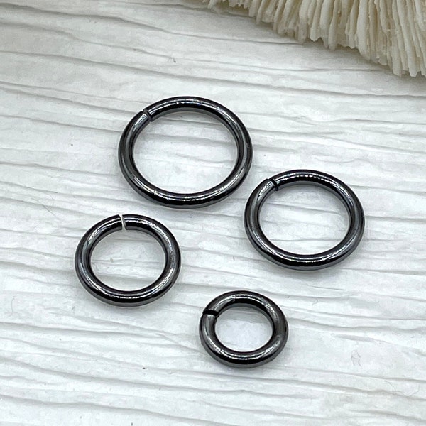 Jump Rings Gunmetal, 4mm, 6mm, 8mm, 10mm, or 12mm, PK of 10, Brass Thick Gauge, OPEN Ring, Heavy 15 GA (1.8mm) Sturdy Jump Rings, Fast Ship