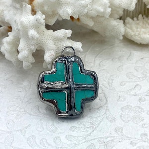Soldered Natural Stone Pendants, Cross Shaped Turquoise Howlite Stone Pendants with Gunmetal Soldering, Unique Natural Stones, Fast Ship.