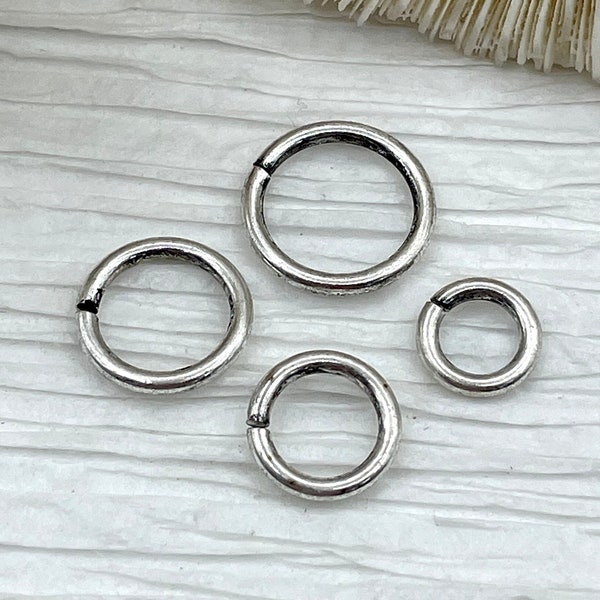 Jump Rings Burnished Silver,4mm, 6mm, 8mm, 10mm,or 12mm,PK of 10, Brass,Thick Gauge,OPEN Ring, Heavy 15 GA(1.8mm)Sturdy Jump Rings,Fast Ship