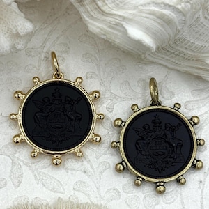 French Coin Pendant, French Angel Life Insurance Replica Coin, Matte Black Coin, 2 bezel colors, French Art Deco Coin, Fast Ship