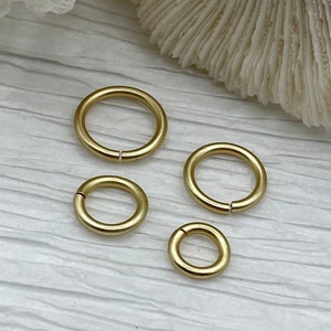 Jump Rings Matte Gold, 4mm, 6mm, 8mm, 10mm, or 12mm, PK of 10, Brass Thick Gauge,OPEN Ring, Heavy 15 GA (1.8mm) Sturdy Jump Rings, Fast Ship