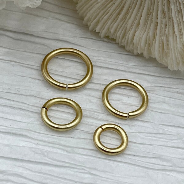 Jump Rings Matte Gold, 4mm, 6mm, 8mm, 10mm, or 12mm, PK of 10, Brass Thick Gauge,OPEN Ring, Heavy 15 GA (1.8mm) Sturdy Jump Rings, Fast Ship