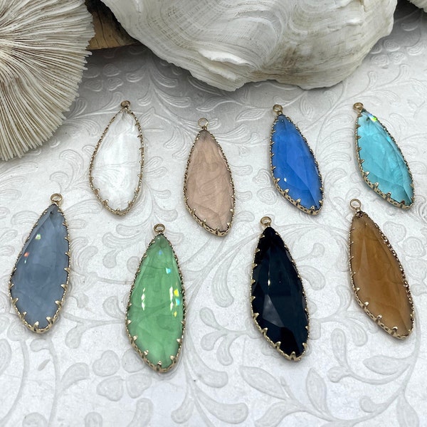 Gold Trimmed Colorful Crystal Drop Gold trimmed Pendants Gold Trimmed Crystal Charms. Colorful Crystal Charms 8 Styles, Fast Ship