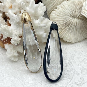 Clear Crystal Teardrop, Gold or Matte Black Soldered Pendants. Teardrop Soldered Charm, Drop Soldered Pendants, 2 Styles. Fast Shipping