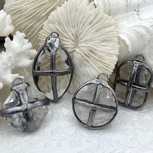 Soldered Crystal Pendants and charms. Cross Soldered Charm, 4 Styles of Pendants, 2 colors of soldering, Clear Crystal. Fast Shipping