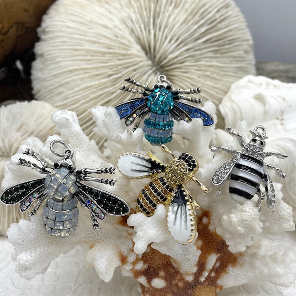 Bee Charm/Pendant, Enamel Rhinestone Bee Pendant, Vintage Bee Pendants, Insect Pendants, Bug Pendants, Bumble Bee 5 Styles Fast Shipping