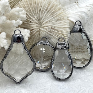 Crystal Gunmetal Soldered Pendants and charms. Clear Glass Crystals, Teardrop, Round & Oval, 4 Styles to choose from. Fast Shipping