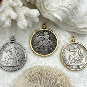 Reproduction Coin Pendant 39mm, Coin Bezel, Vintage Coin, 3 bezel colors, Gold, Matte Gold, or Burnished Silver. Fast Shipping